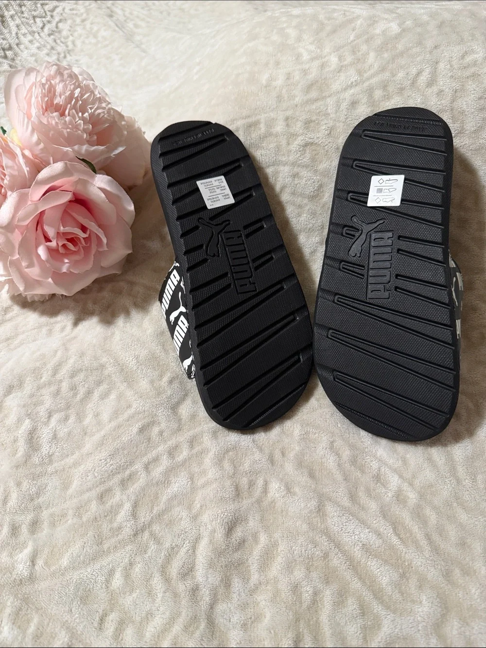 Puma Black and White Logo Slide Sandals